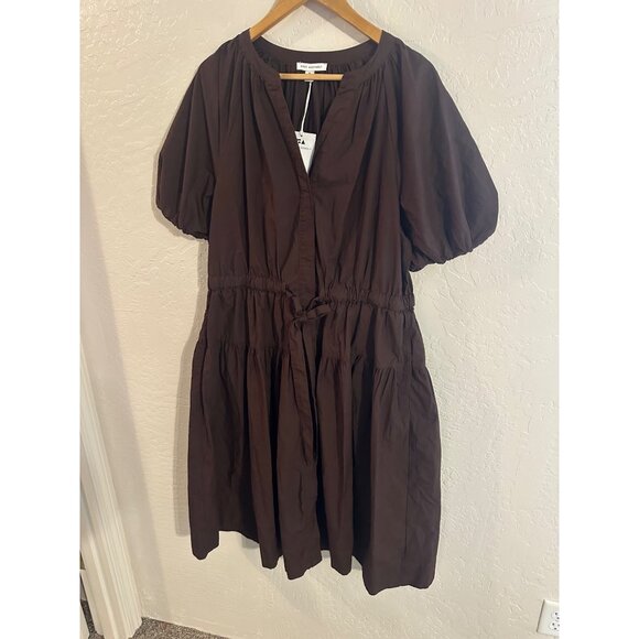 NWT Free Assembly Cotton Plus Size Brown Puffy Sleeved Tiered Midi Dress - Picture 3 of 14